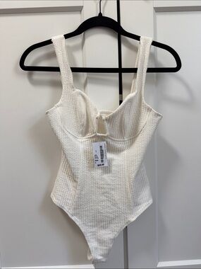 ASTR the Label Textured White One-Piece Bodysuit